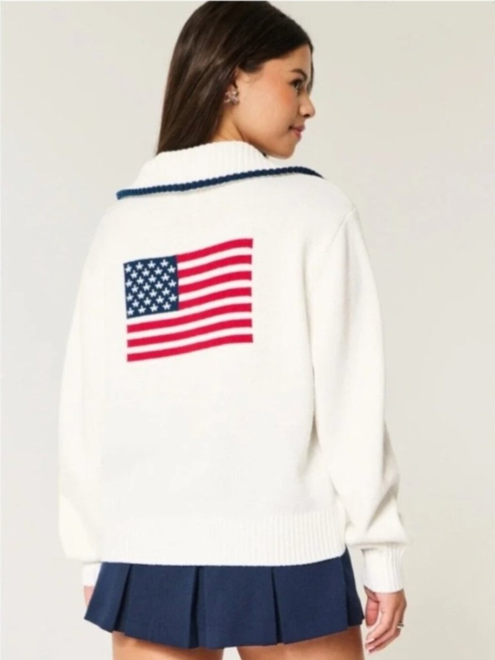 Hollister USA American Flag Quarter Zip Sweater Cotton Blend Size XS